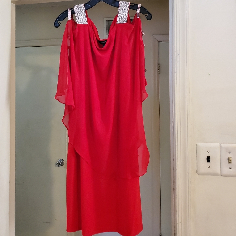MSK Red Draped Dress with Embellished Straps
